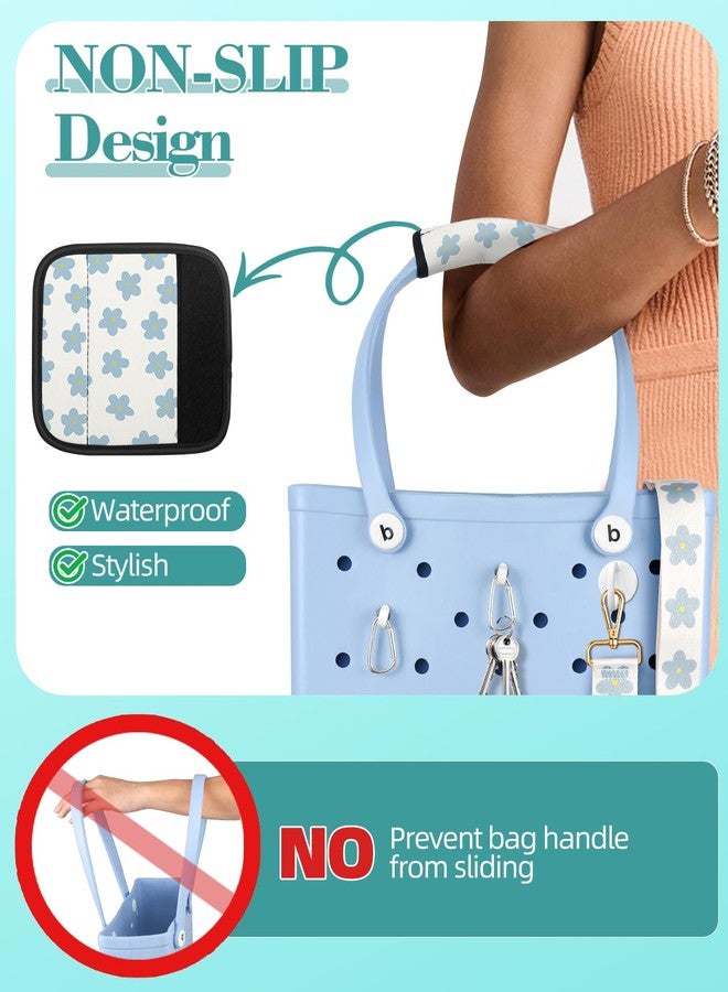 Toykee Bag Strap Charms Crossbody for Bogg Bag Accessories - Shoulder Strap Neoprene Luggage Handle Wrap for Suitcase & 2 Key Holders Blue Flower - Image 3